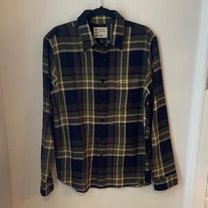 Aspesi AMA Plaid Cotton Utility Button Down Shirt Women’s Size L Green Navy